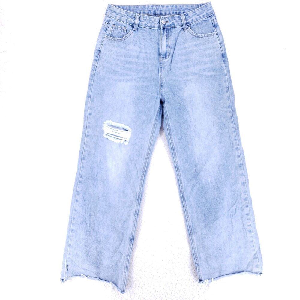 Shein Jeans Denim Cotton Women SZ L Blue Straight Stretch VTG Mid Rise Slim 90s
